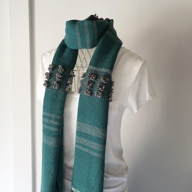 [Wool and Baby Alpaca] Unisex Hand Woven Muffler Green Mix - Knit Scarves & Wraps - Wool Green