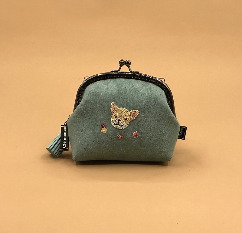 Chihuahua Sewing Beads Big Face Series Mouth Gold Bag Coin Purse Sewing Beads Change Including Chain - Coin Purses - Polyester Blue