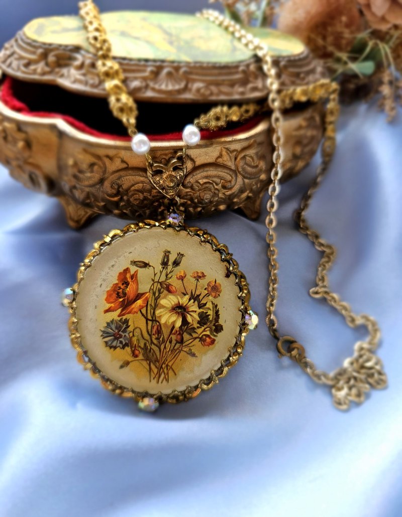 美國西洋古董飾品 / 德國製古典纍絲花束項鍊/復古珠寶 - 長項鍊 - 其他金屬 