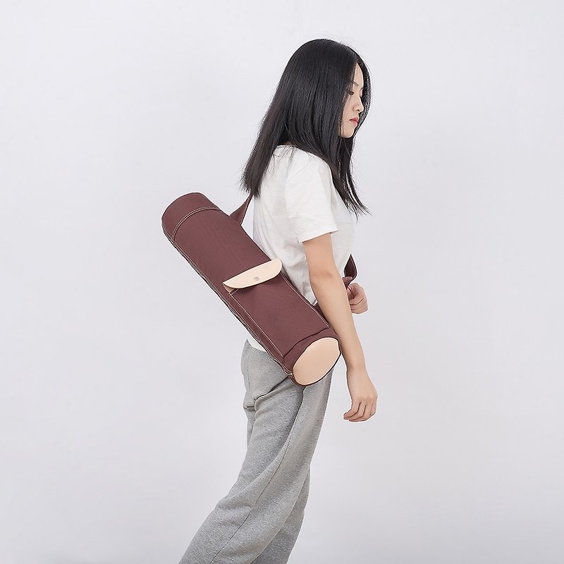 [Canvas meets leather] Yoga bag, yoga mat, portable storage backpack, yoga mat, multifunctional storage bag - Other - Cotton & Hemp Brown