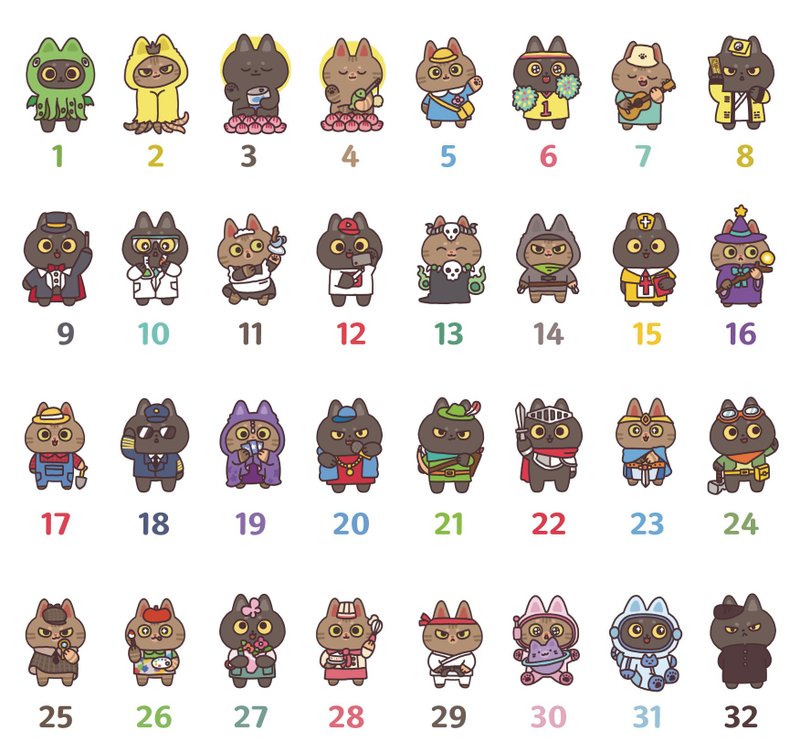 There are 32 types of cat illustration role-playing stickers in total - Stickers - Paper Multicolor