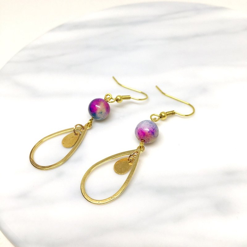 Drop◆Brass Earrings-Natural stone /Gemstone / Brass / Bracelet Jewelry design - Earrings & Clip-ons - Gemstone Gold