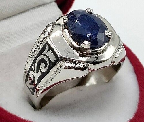 gemsjewelrings Blue Sapphire Men Ring Sterling Silver 925 Ring Clean Luster Blue Neelam gifts