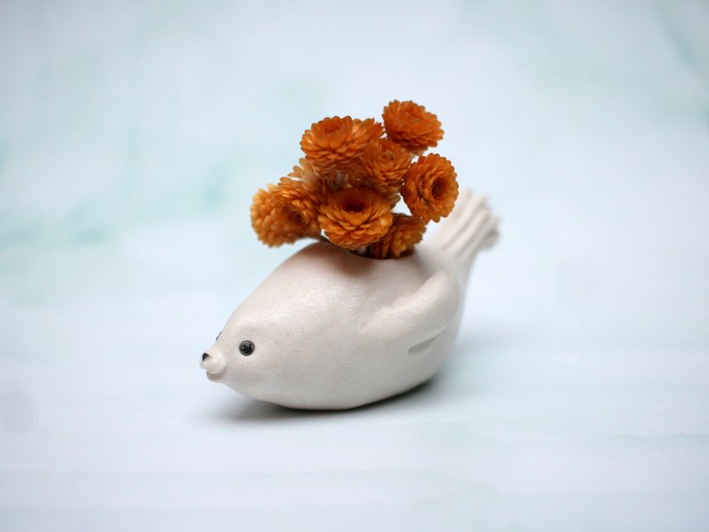 海豹　瓷偶　擺飾　花器 - 花瓶/花器 - 瓷 白色