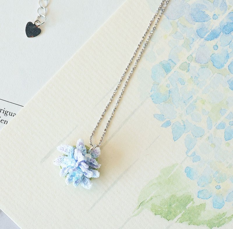 Wanhua mirror hydrangea sterling silver necklace blue/purple blue 2 colors hand dyed braided flower fine micro hook - สร้อยคอ - ผ้าฝ้าย/ผ้าลินิน สีม่วง