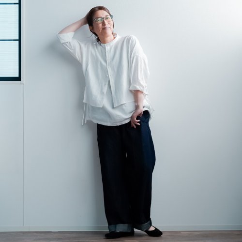 wafu リネンデニム ワイドイージーパンツ ／ ダークインディゴ リネンパンツ】全て日本で作る リネンデニム ワイドイージーパンツ