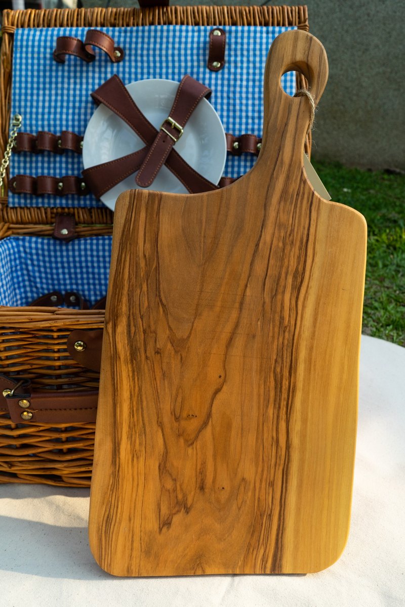 Italian Zen forest olive solid wood cutting board/tray-2cm thick board - ถาดเสิร์ฟ - ไม้ สีกากี