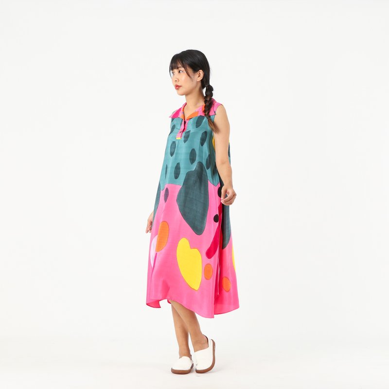 Dress Collar Soft Cotton Silk Hand Paint for Yoga Vacation - 洋裝/連身裙 - 棉．麻 粉紅色