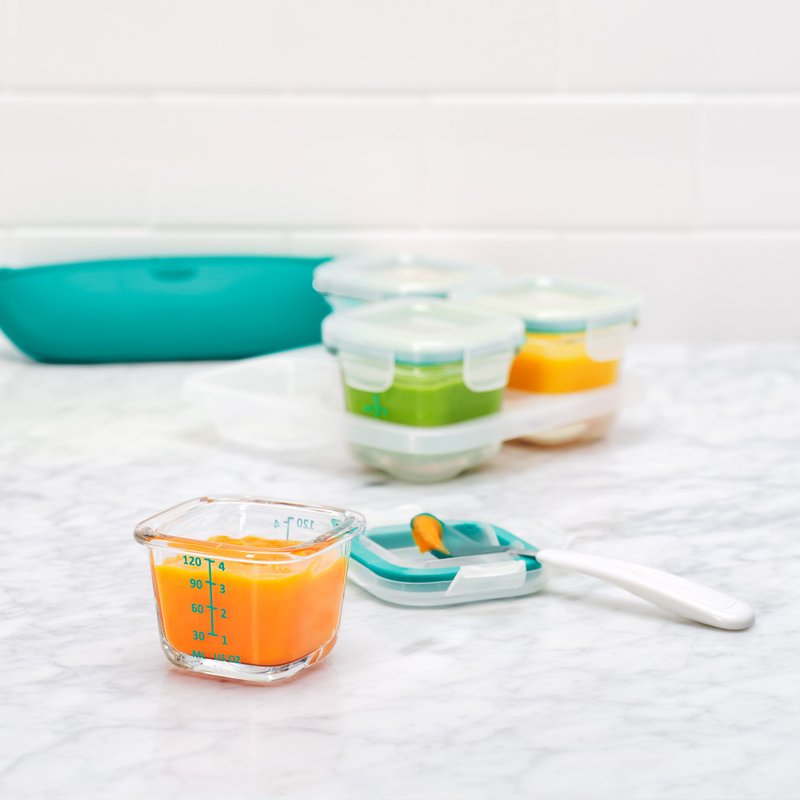 [Free Brand Square Towel] OXO tot Good Taste Glass Storage Box - 4oz Pretty Teal - เครื่องครัว - พลาสติก สีน้ำเงิน