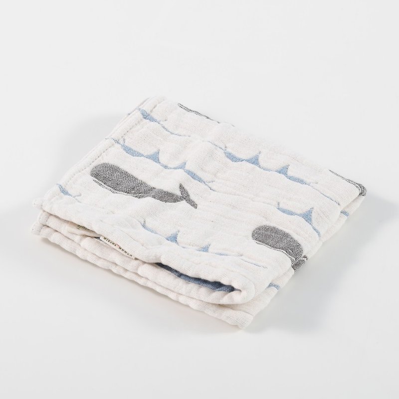 日本製今治澎澎紗－四重紗方巾(海洋的鯨魚) - 毛巾浴巾 - 棉．麻 