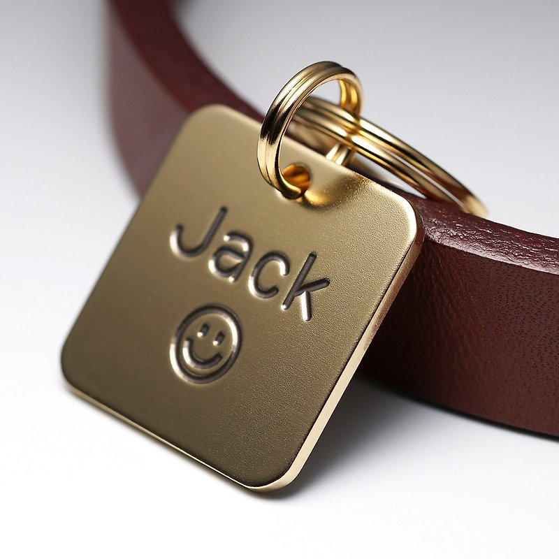Square Dog Tag, Brass Dog Tag, Personalized Pet ID Tags, Engraved Name tag - อื่นๆ - ทองแดงทองเหลือง สีทอง