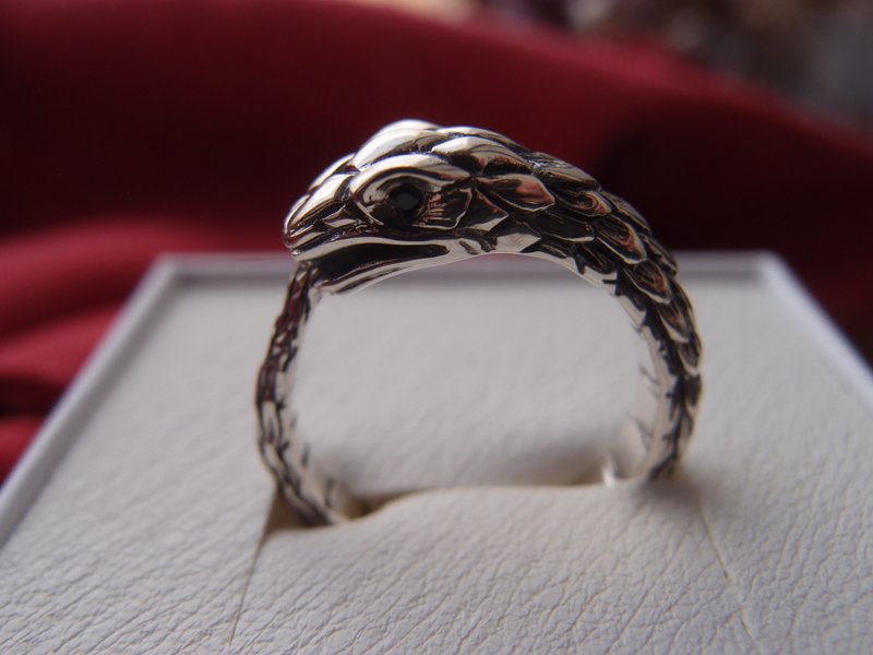 Ouroboros Jormungandr Snake Sterling Silver Band Ring with Sapphires for men - 戒指 - 純銀 銀色