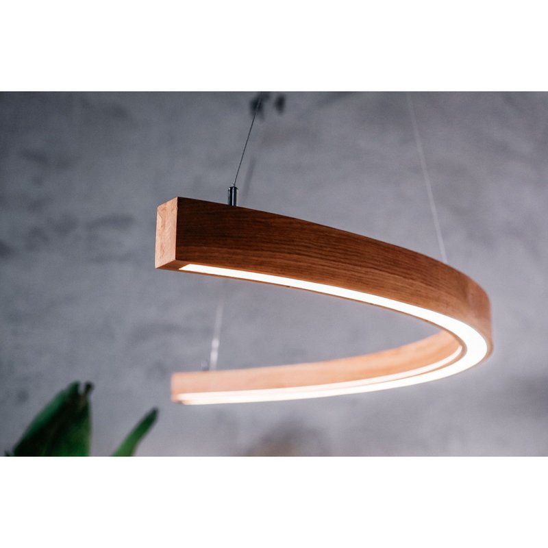 Curved Pendant Light, Wood Chandelier, Chandelier Lighting, Ceiling LED Light - 燈具/燈飾 - 木頭 