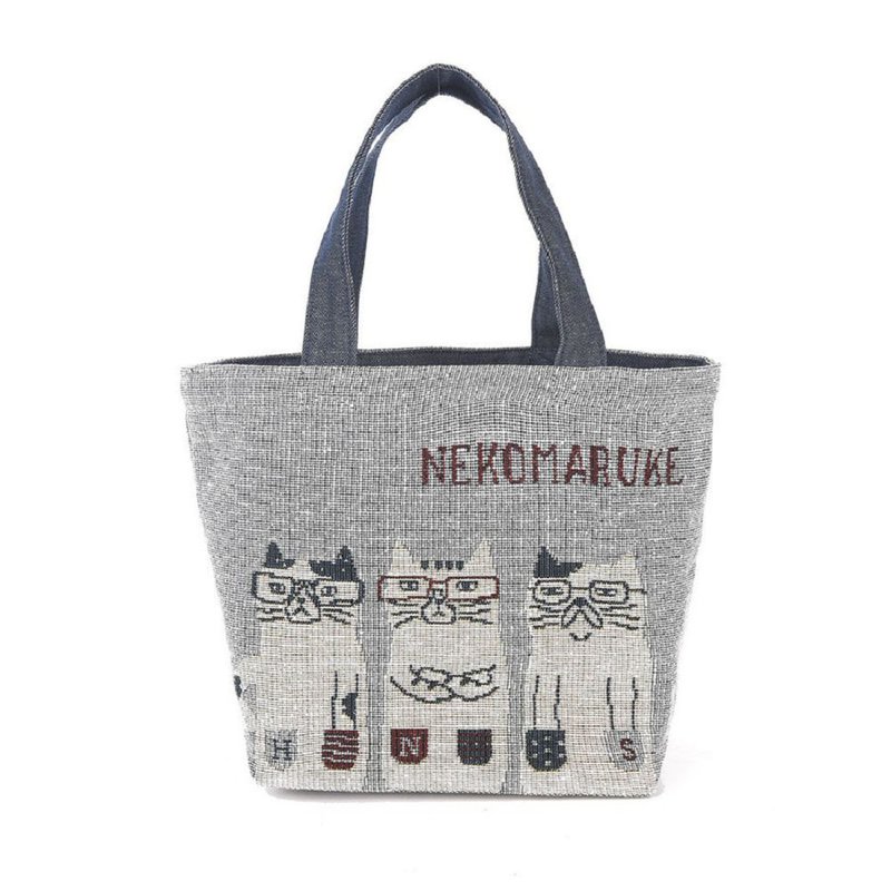 Kusuguru Japan Tote Bag Gobelin Woven Design Wide Mouth Universal Organizer Gray - กระเป๋าถือ - เส้นใยสังเคราะห์ สีเทา