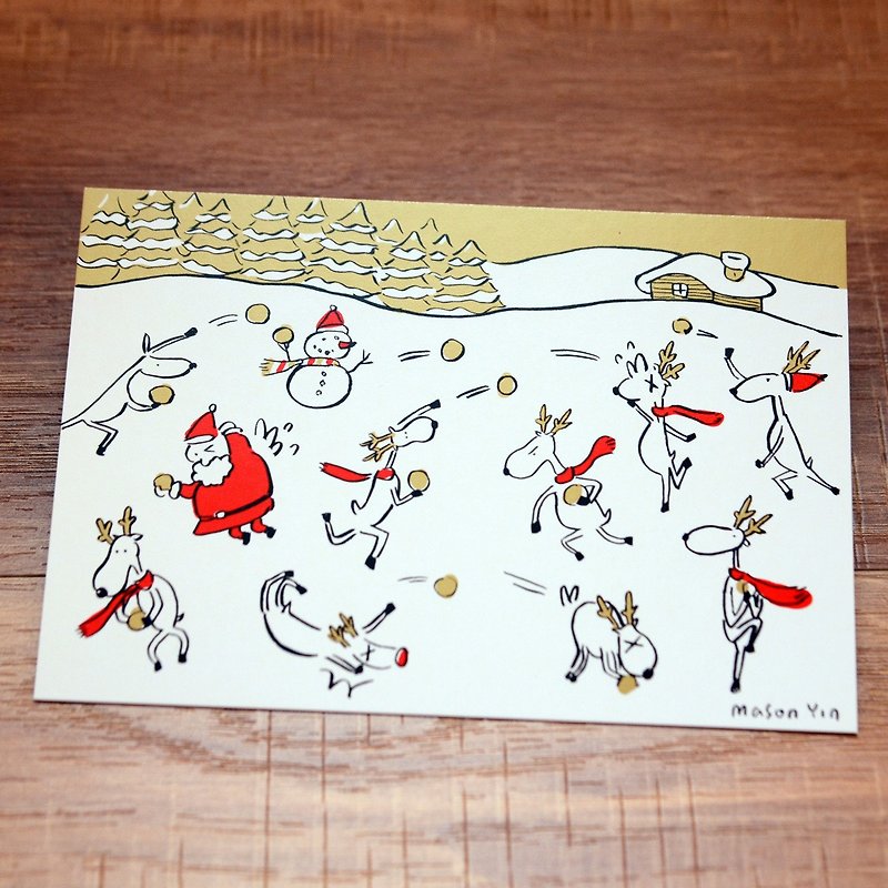no.2 Snow Fight-  A Very Miju Christmas! Gold theme original design Christmas Ca - Cards & Postcards - Paper Gold