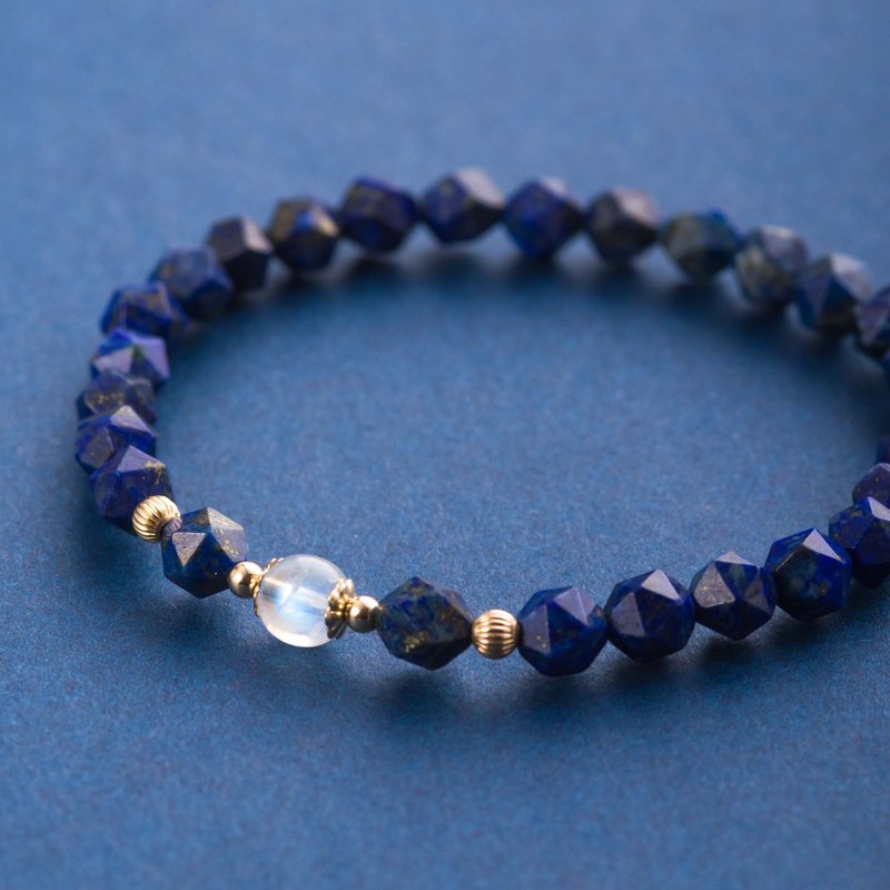 Lapis Lazuli, Moonstone 14K Gold Plated Natural Gemstone Bracelet - สร้อยข้อมือ - เครื่องประดับพลอย สีน้ำเงิน