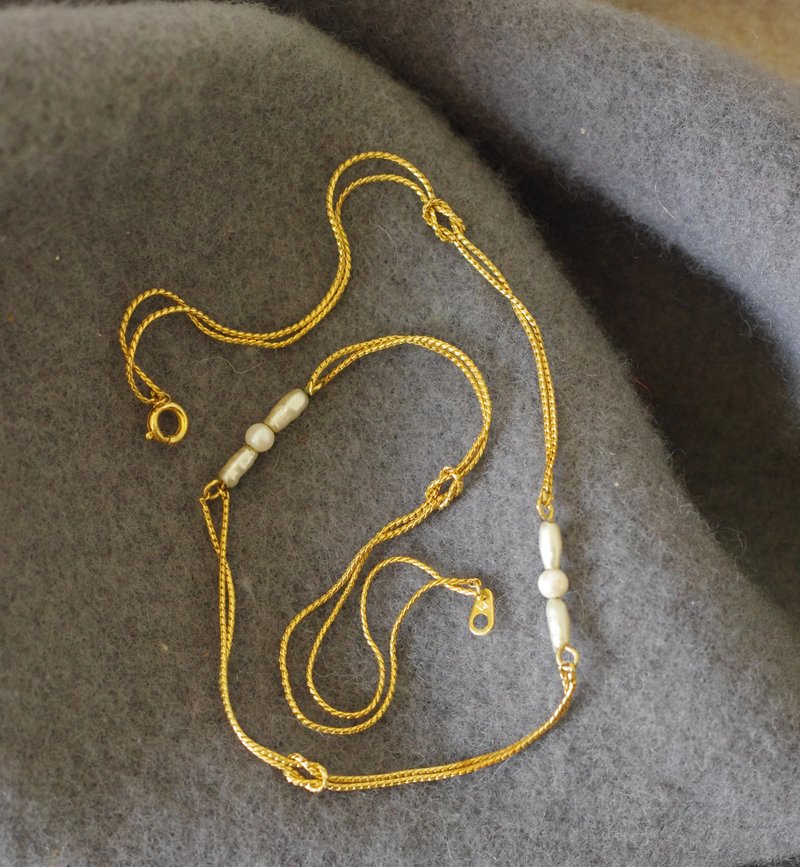 古董Vintage 復古 法國金色繩結珍珠項鍊N686 - 項鍊 - 其他金屬 金色