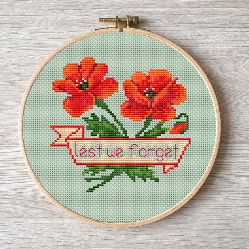 罌粟刺繡 Poppy pattern pdf cross stitch DIY Design flower digital Small pattern c - 其他數位設計 - 其他材質 