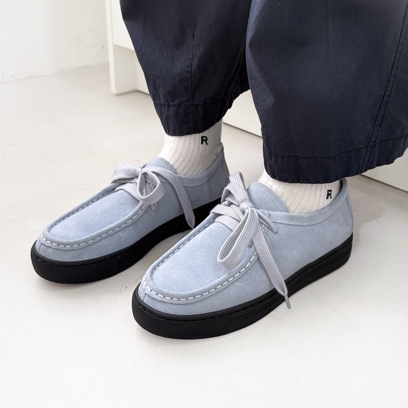 防水皮革! 溜溜秋秋厚底袋鼠鞋 雙鞋帶 灰藍  MIT 全真皮-礦藍色 - 女休閒鞋/帆布鞋 - 真皮 藍色