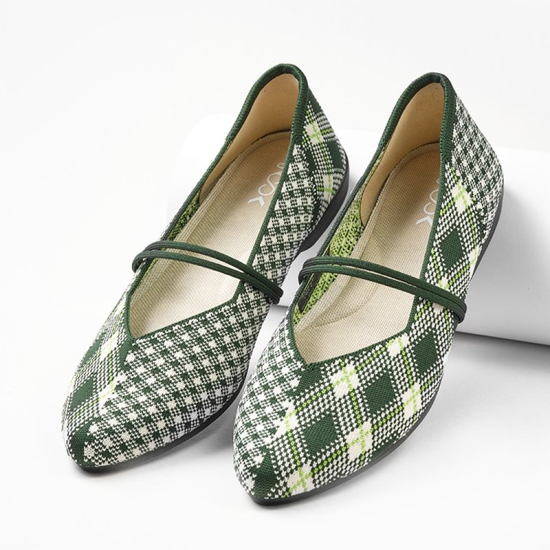 Florist Flats Green Plaid - Mary Jane Shoes & Ballet Shoes - Polyester Green