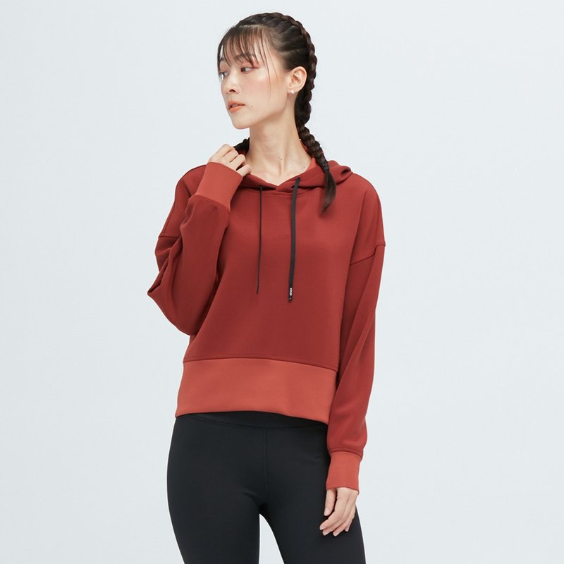 Antibacterial Hooded Short Cotton Soft Suction Drainage Sweater (Women) - Volcano Red - เสื้อผู้หญิง - เส้นใยสังเคราะห์ สีแดง