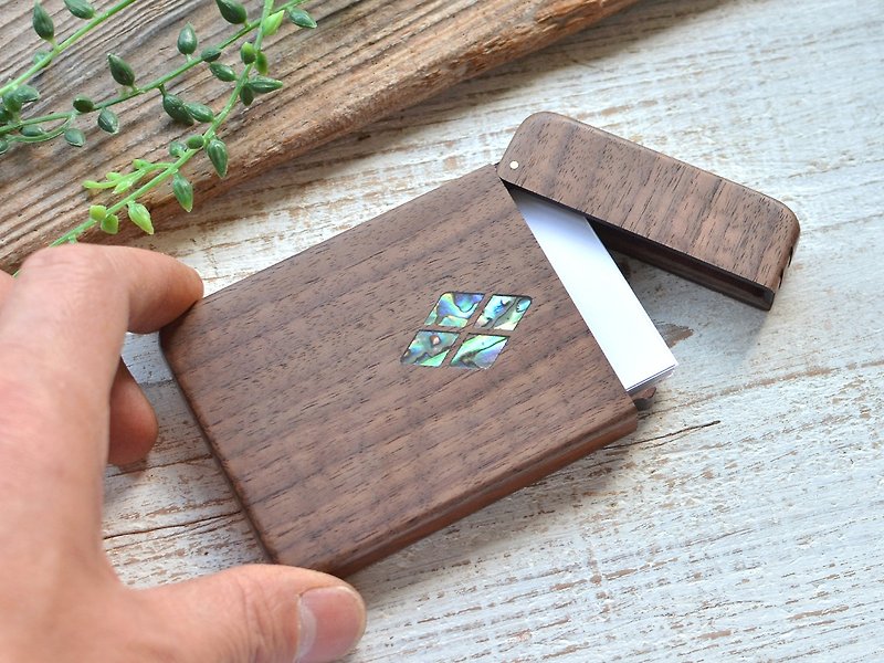 Wooden business card holder [shell / diamond] walnut - Card Holders & Cases - Wood 