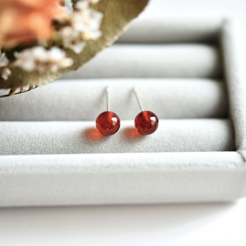 Life force, of the orange garnet Hessonite to symbolize the passion stud earrings Clip-On January birthstone 7mm 1 pair - ต่างหู - เครื่องเพชรพลอย สีส้ม