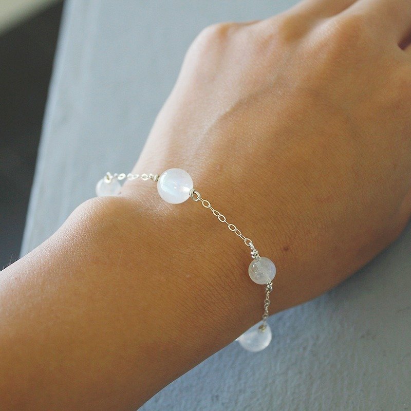 925純銀印度6A冰種藍月光石手鏈 - 手鍊/手環 - 寶石 白色