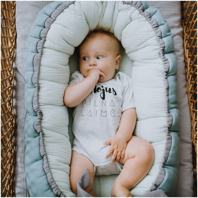 Shiny Mint Muslin Neutral Gender Baby Nest - ผ้าปูที่นอน - ผ้าฝ้าย/ผ้าลินิน หลากหลายสี