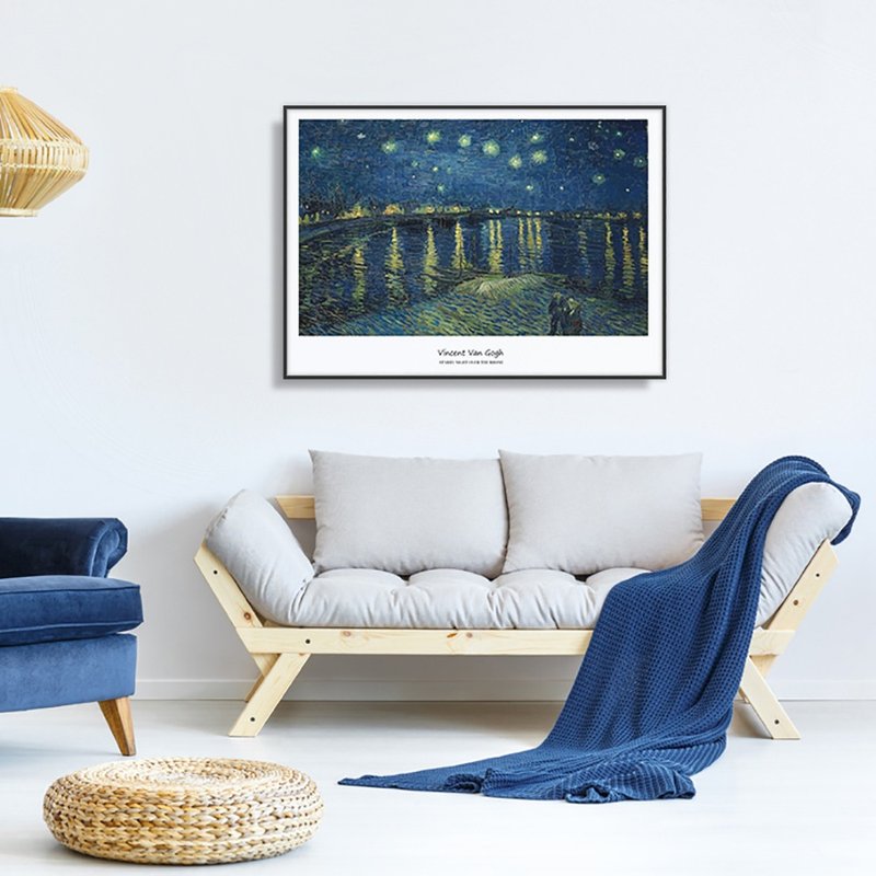 Van Gogh·Starry Night Over the Rhone - Horizontal_Hang-up_Famous Painting Series_Made in Taiwan and shipped within two days - โปสเตอร์ - ผ้าฝ้าย/ผ้าลินิน สีน้ำเงิน