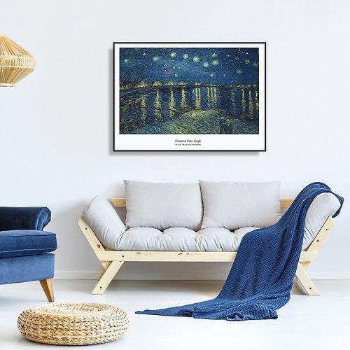 森活小飾Lifedecor 梵谷‧羅納河上的星夜-橫式-掛畫-名畫系列 -藍色