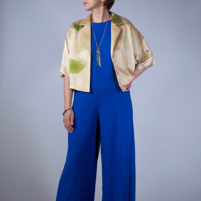 【日本製】Kimono crop top champagne gold, auspicious pattern, lady gift - Women's Shirts - Silk Gold