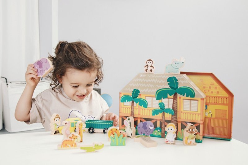ジャングルアニマルゲームボックス[幼児用ビルディングブロックToys_2歳以上に適しています]赤ちゃんの誕生日プレゼント - 知育玩具・ぬいぐるみ - 木製 