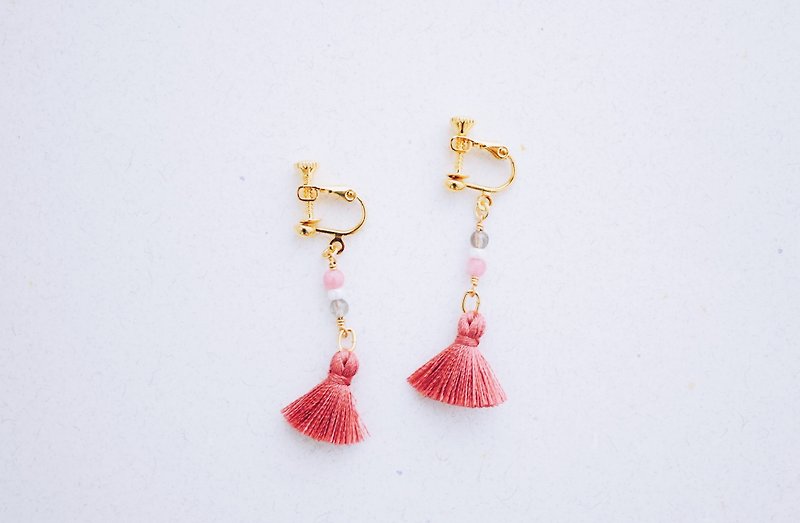 Warm - Earrings - Natural Stone Rose Pink Tassel Earrings - Earrings & Clip-ons - Other Metals Pink
