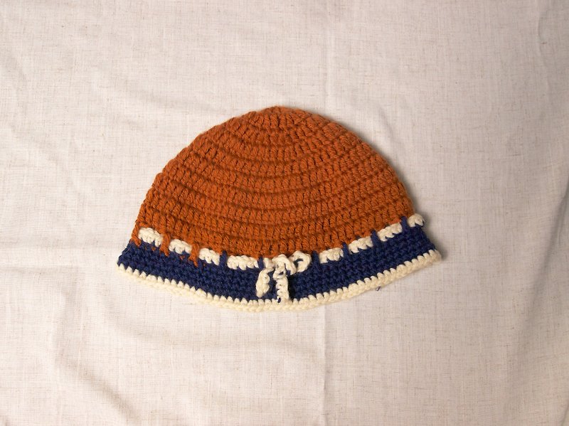 FOAK古著 復古橘藍編織毛線帽 - 帽子 - 羊毛 橘色