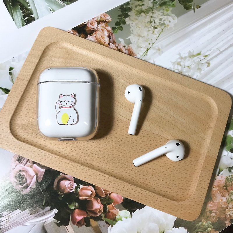 Airpods 1/2 generation hard shell Japanese lucky cat - Headphones & Earbuds Storage - Plastic White