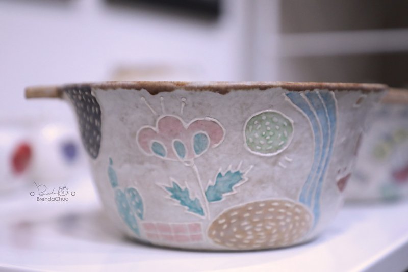 春郎陶-花草村(夏季)泡麵碗 650 ml - 碗 - 陶 