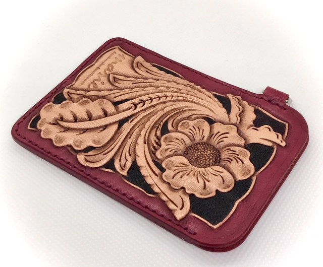 パスケース　定期入れ　カード入れ　レザーカービング パスケース/レザーカードケース/シェリダンスタイル/定期入れ/手