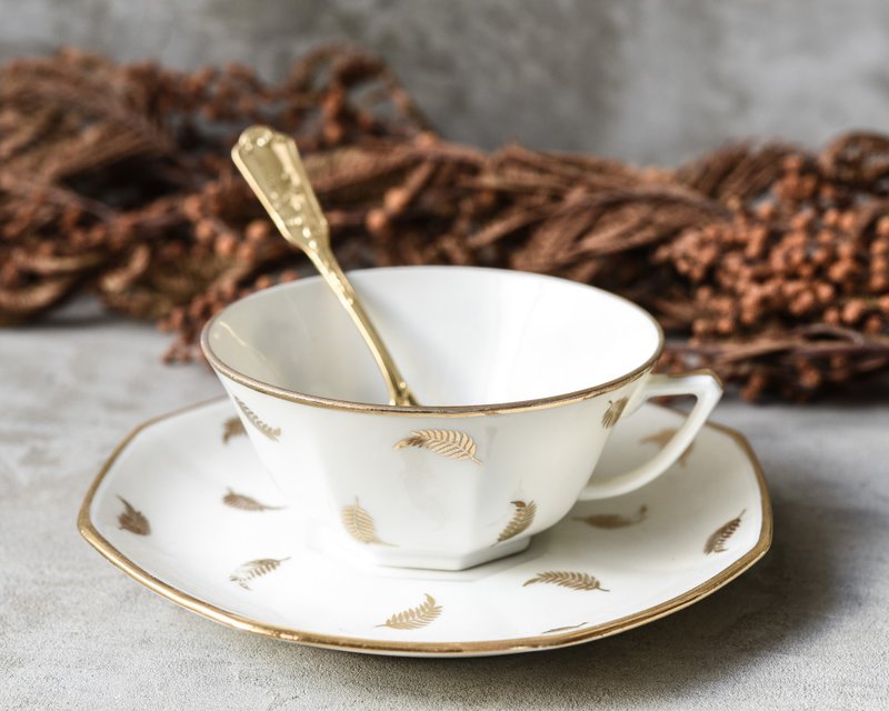 法國 利摩日 金棕櫚輕盈瓷杯盤 下午茶具組 - 茶壺/茶杯/茶具 - 瓷 