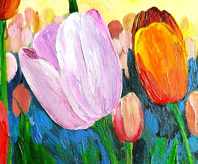 チューリップの絵画風景テクスチャアート花壁装飾アートワーク