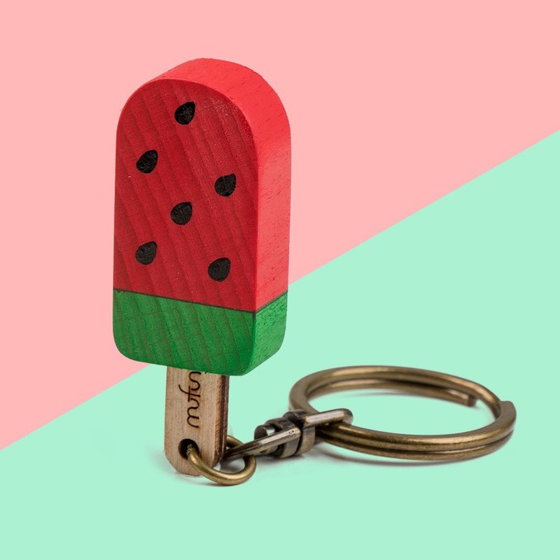 Wooden Ice Pop Key chain- WaterMelon - ที่ห้อยกุญแจ - ไม้ 