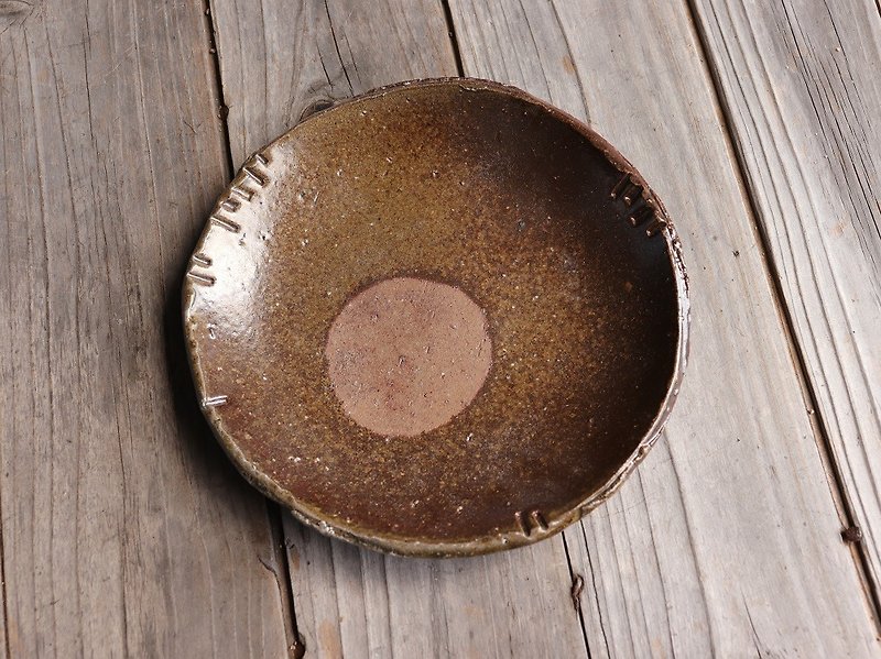 Bizen dish · rice cake (about 20.5 cm) sr 4 - 046 - Small Plates & Saucers - Pottery Brown