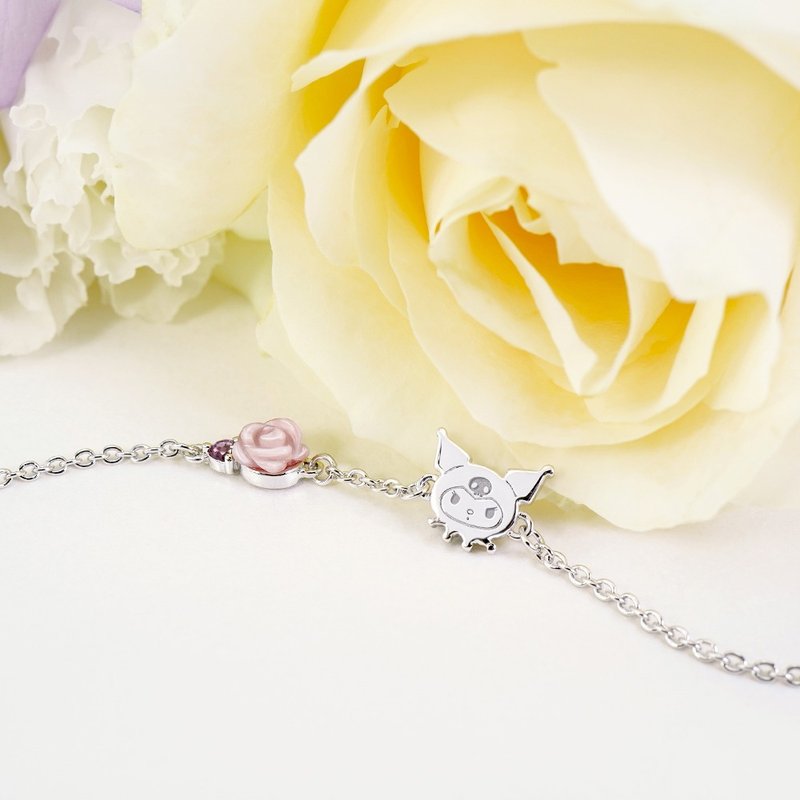 Kuromi & MyMelody Flower Series-Kuromi Pearl Flower Sterling Silver Bracelet - สร้อยข้อมือ - เงินแท้ สีเงิน