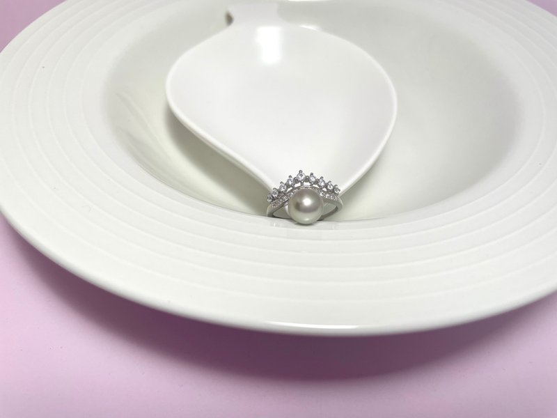 Josephine's Crown Natural Seawater Pearl Shindo Linen S925 Silver Ring - แหวนทั่วไป - ไข่มุก สีเงิน