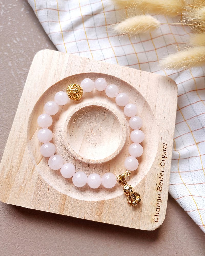 (Fast shipping) Corresponding to the Heart Chakra_Natural pink crystal with 14K gold-filled rabbit pendant bracelet - Bracelets - Gemstone Pink