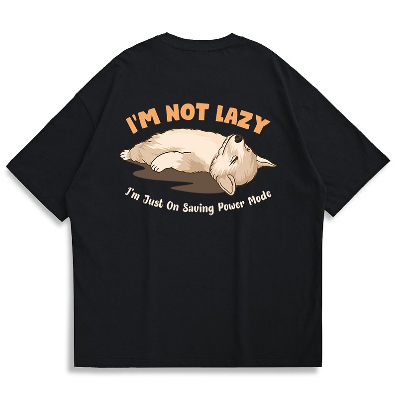 【Creeps Original】I'm not Lazy Corgi Oversized Printed T-shirt - เสื้อยืดผู้ชาย - ผ้าฝ้าย/ผ้าลินิน หลากหลายสี