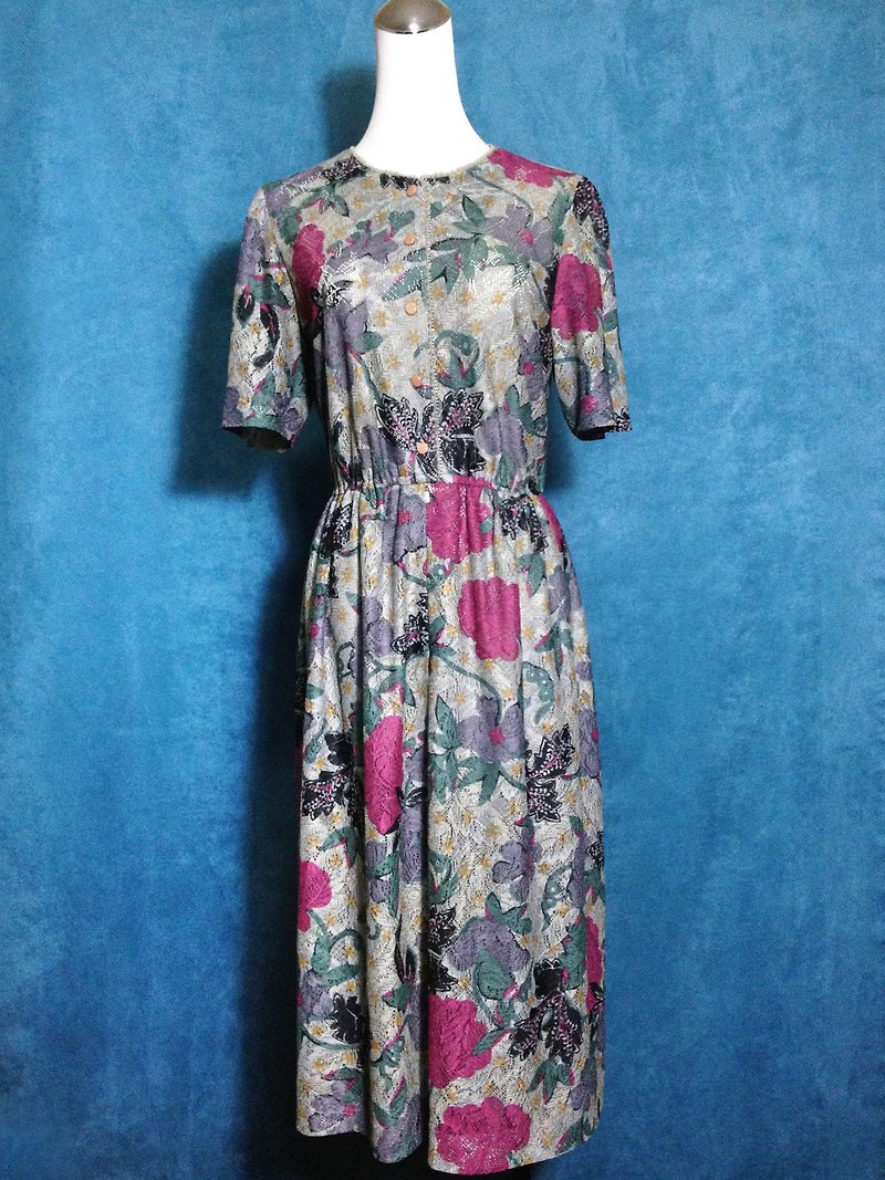 When vintage [antique dress / classical antique flowers woven long dress] abroad back to vintage dress VINTAGE - ชุดเดรส - เส้นใยสังเคราะห์ หลากหลายสี