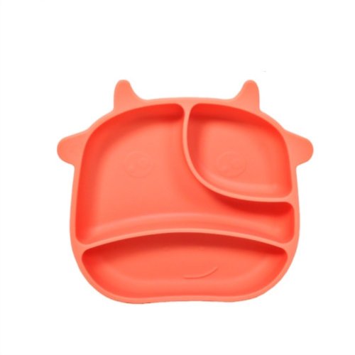 Ubelife b&h 兒童自主進食餐具 - 防滑矽膠餐盤 (牛牛) - 桃色