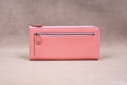 riobrenn Italian Vegetable Genuine Leather Lady Long Wallet Zipper Wallet Purse Pink