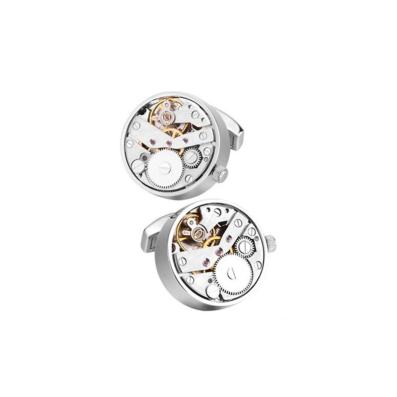 Silver Movement Watch Cufflinks (Spinnable) KC10065 ** Free Gift ** - Cuff Links - Other Metals Silver
